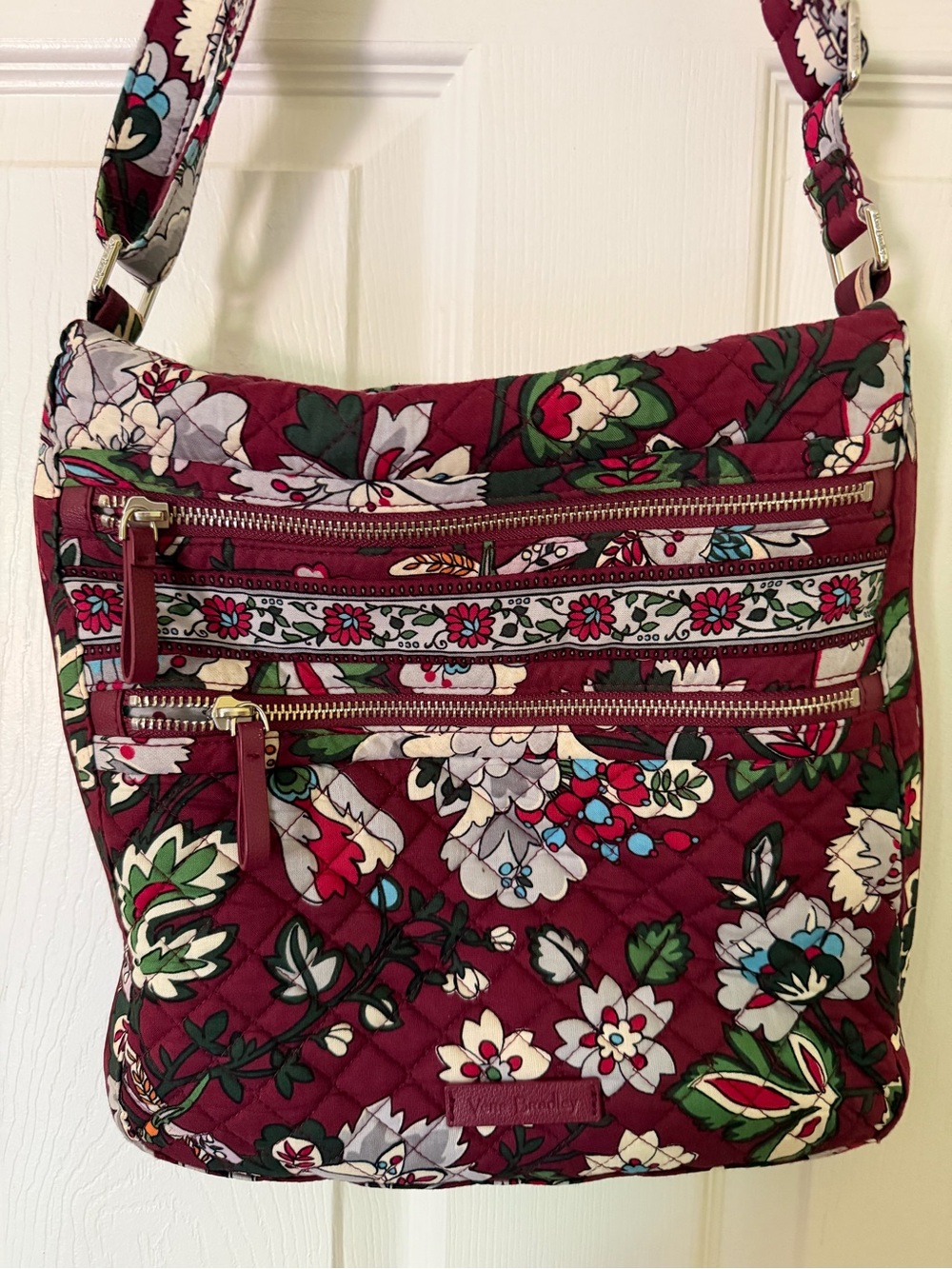 Vera Bradley Triple Zip Hipster Crossbody Bag in  Bordeaux Bloom print, EUC